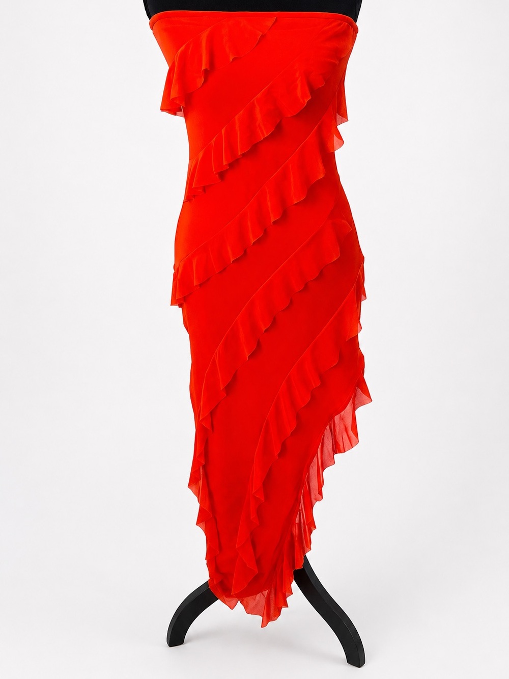 Beautiful Strapless orange Ruffle Asymmetric Dress